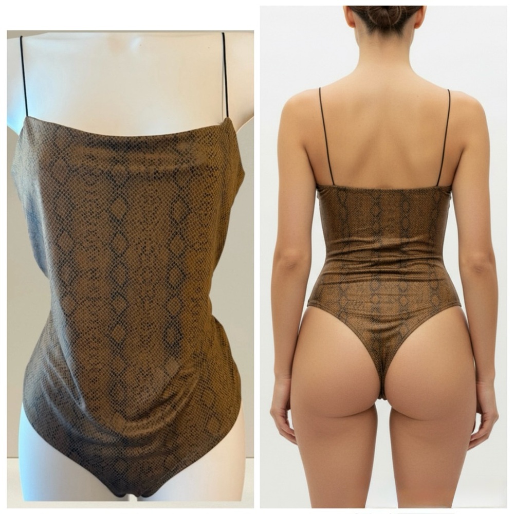 Brown Snake print Thong Bodysuit Sz L